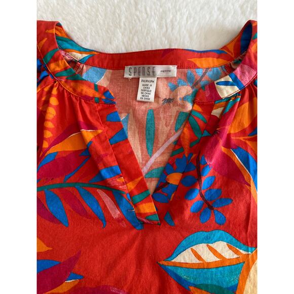 Spense Petite‎ Cotton Orange Floral Tiered 3/4 Sleeve Blouse Sz PM - Picture 7 of 9
